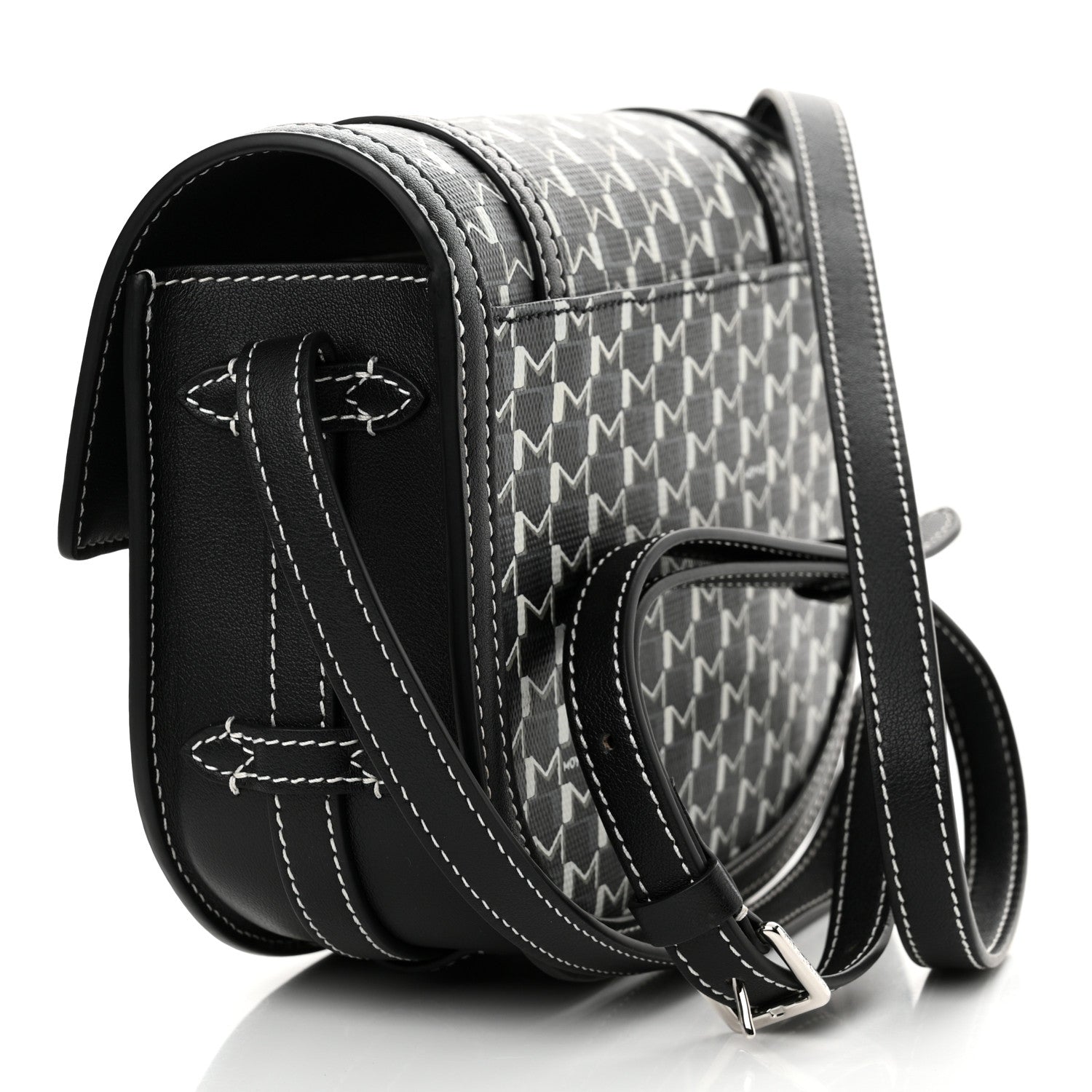 Moynat Grained Calfskin Canvas M Besace Bag Black White 3 of 11