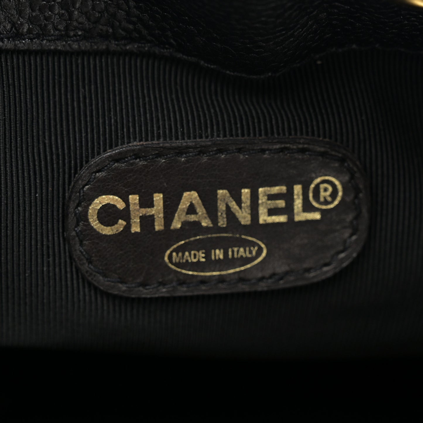 Caviar Logo Drawstring Bucket Bag Black