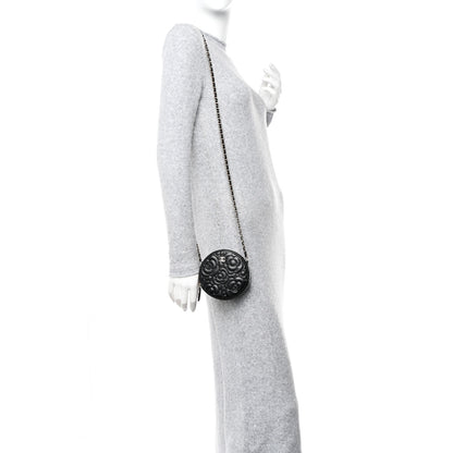 Chanel Caviar Camellia Quilted Round Clutch With Chain Black 2 of 10