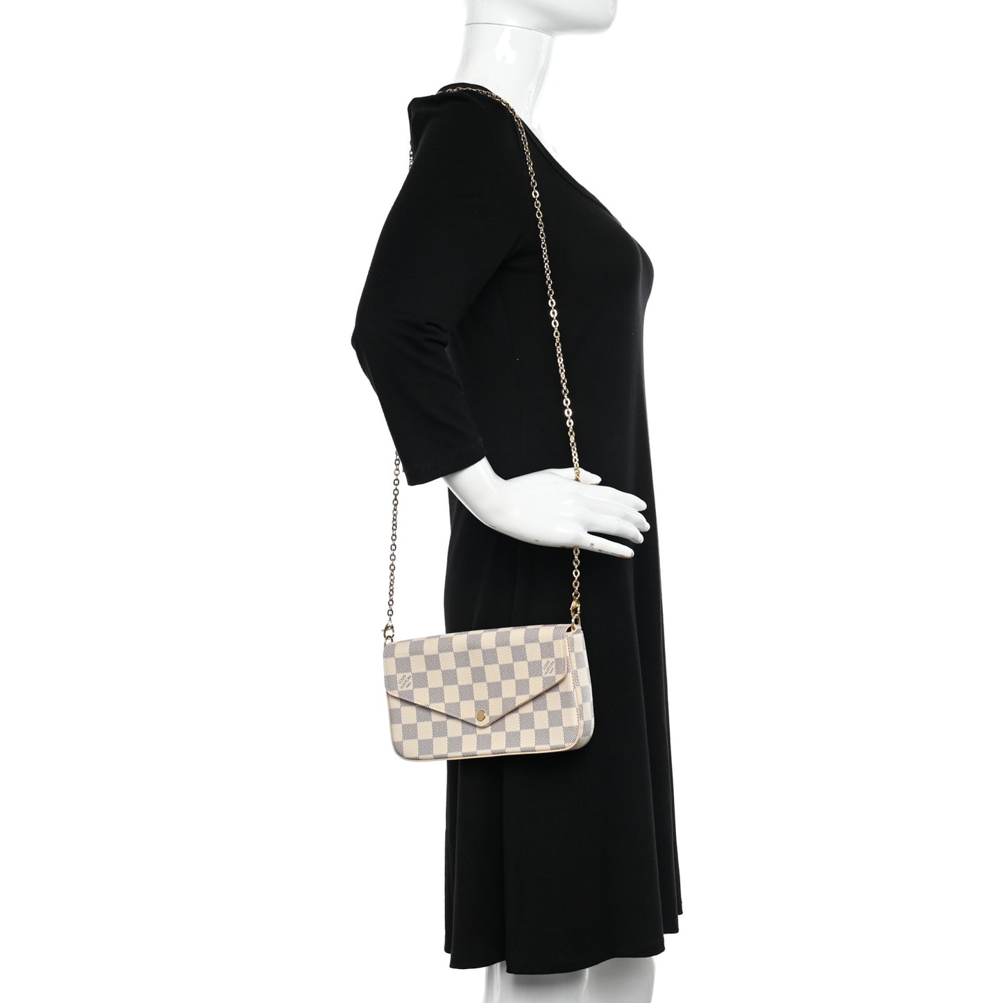Damier Azur Pochette Felicie Chain Wallet Rose Ballerine
