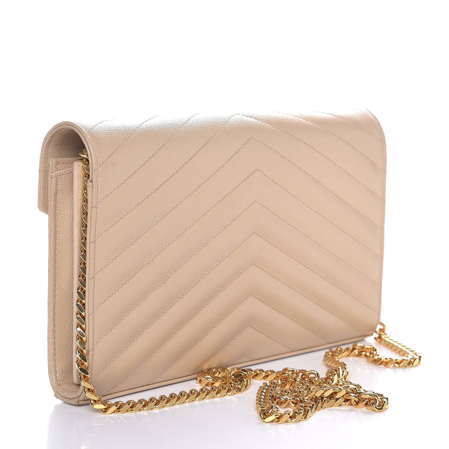 Saint Laurent Grain De Poudre Matelasse Chevron Monogram Chain Wallet Nude Powder 3 of 10