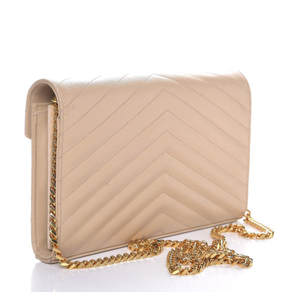 Saint Laurent Grain De Poudre Matelasse Chevron Monogram Chain Wallet Nude Powder 3 of 10