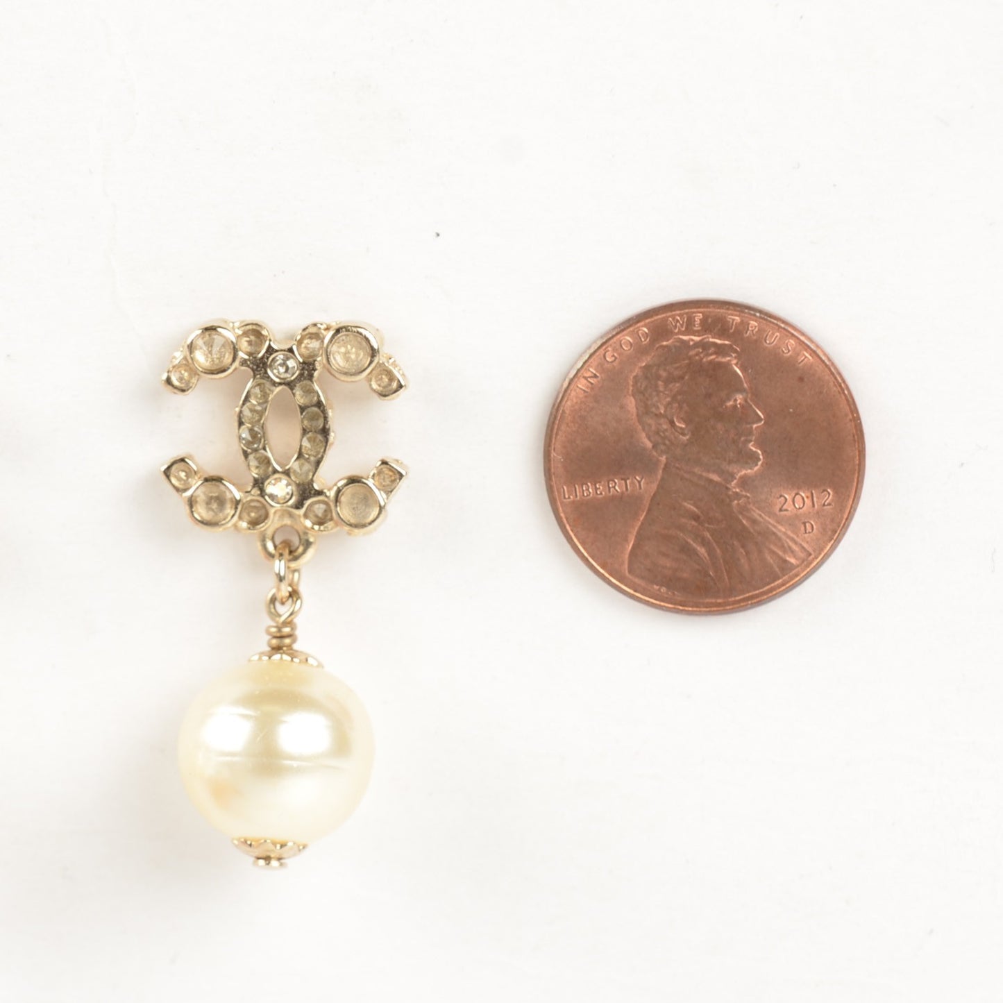 Crystal CC Pearl Drop Earrings Gold