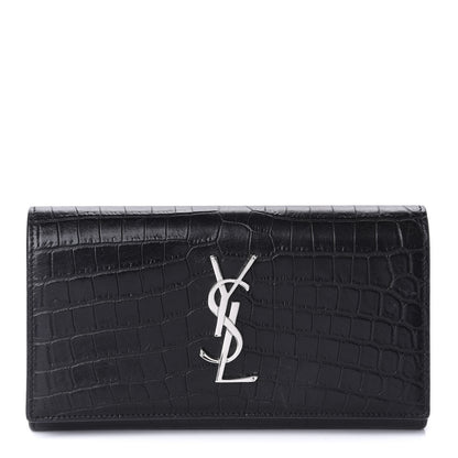 Saint Laurent Calfskin Crocodile Embossed Monogram Flap Wallet Black 1 of 10