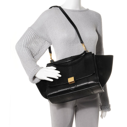 Celine Python and Suede Small Trapeze Black 2 of 8
