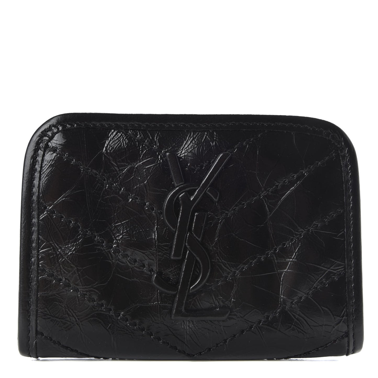 Crinkled Calfskin Matelasse Monogram Niki Compact Wallet Black