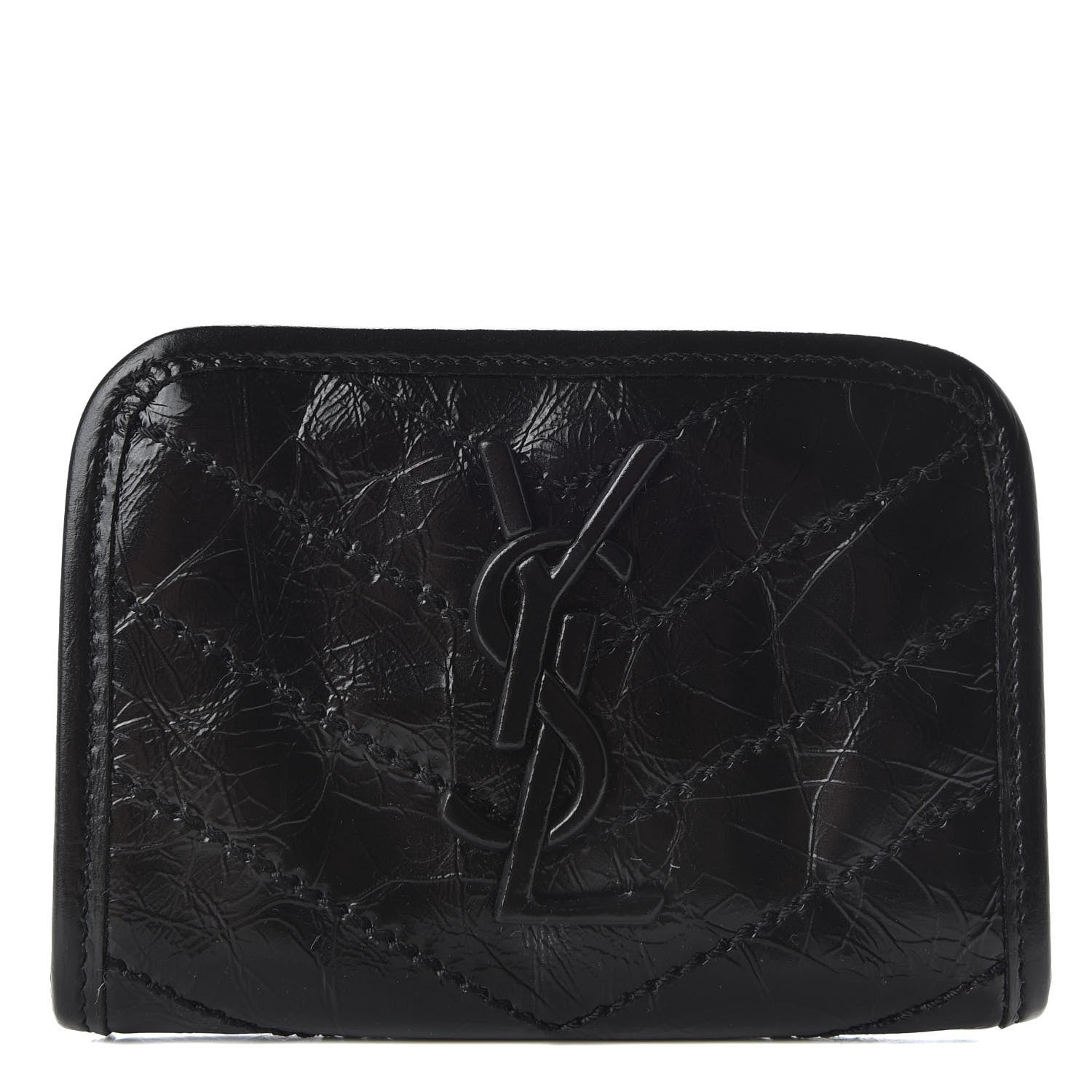 Saint Laurent Crinkled Calfskin Matelasse Monogram Niki Compact Wallet Black 1 of 6