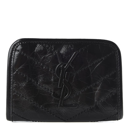 Saint Laurent Crinkled Calfskin Matelasse Monogram Niki Compact Wallet Black 1 of 6