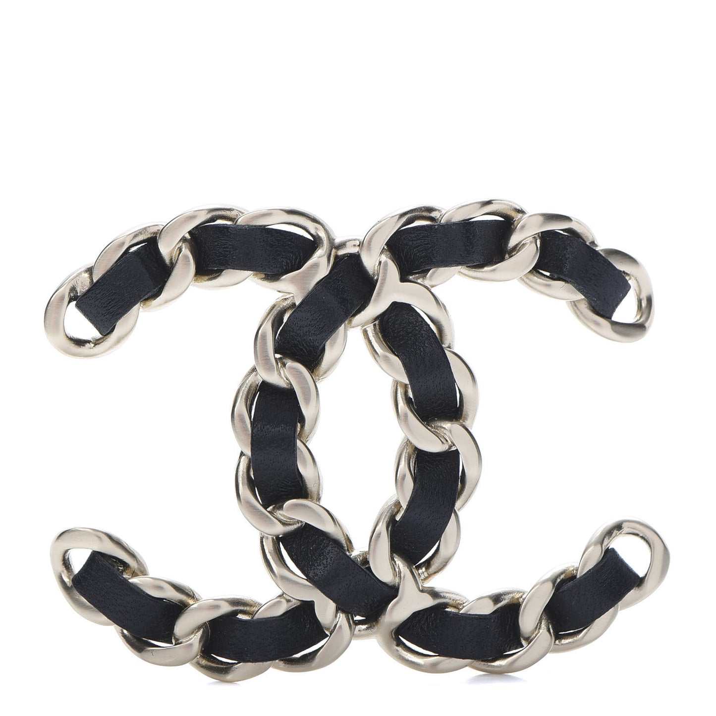 Lambskin Chain CC Brooch Black Gold