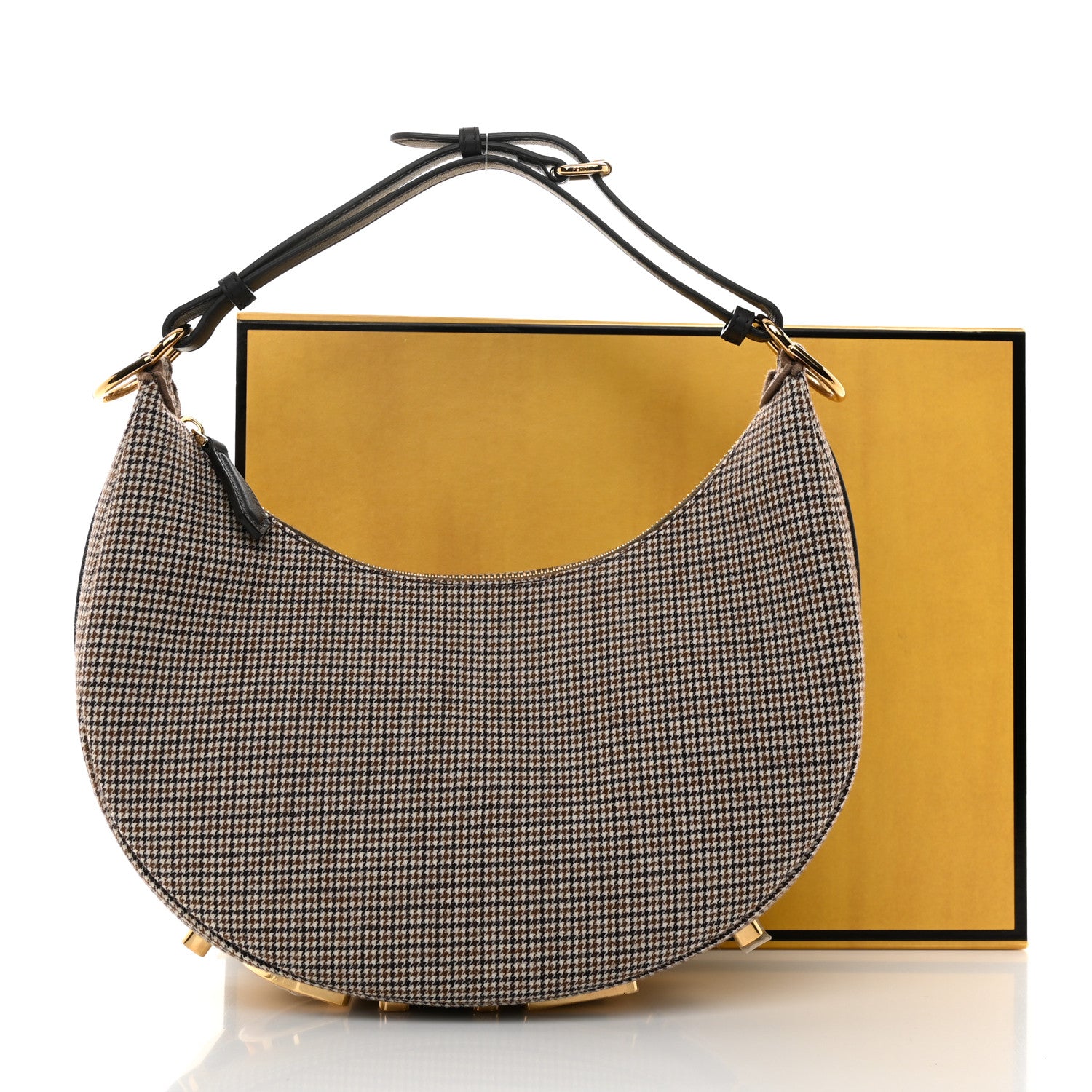 Fendi Wool Vitello Grace Small Houndstooth Small Fendigraphy Hobo Bag Beige Ebano 13 of 13