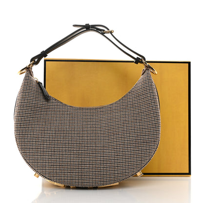 Fendi Wool Vitello Grace Small Houndstooth Small Fendigraphy Hobo Bag Beige Ebano 13 of 13
