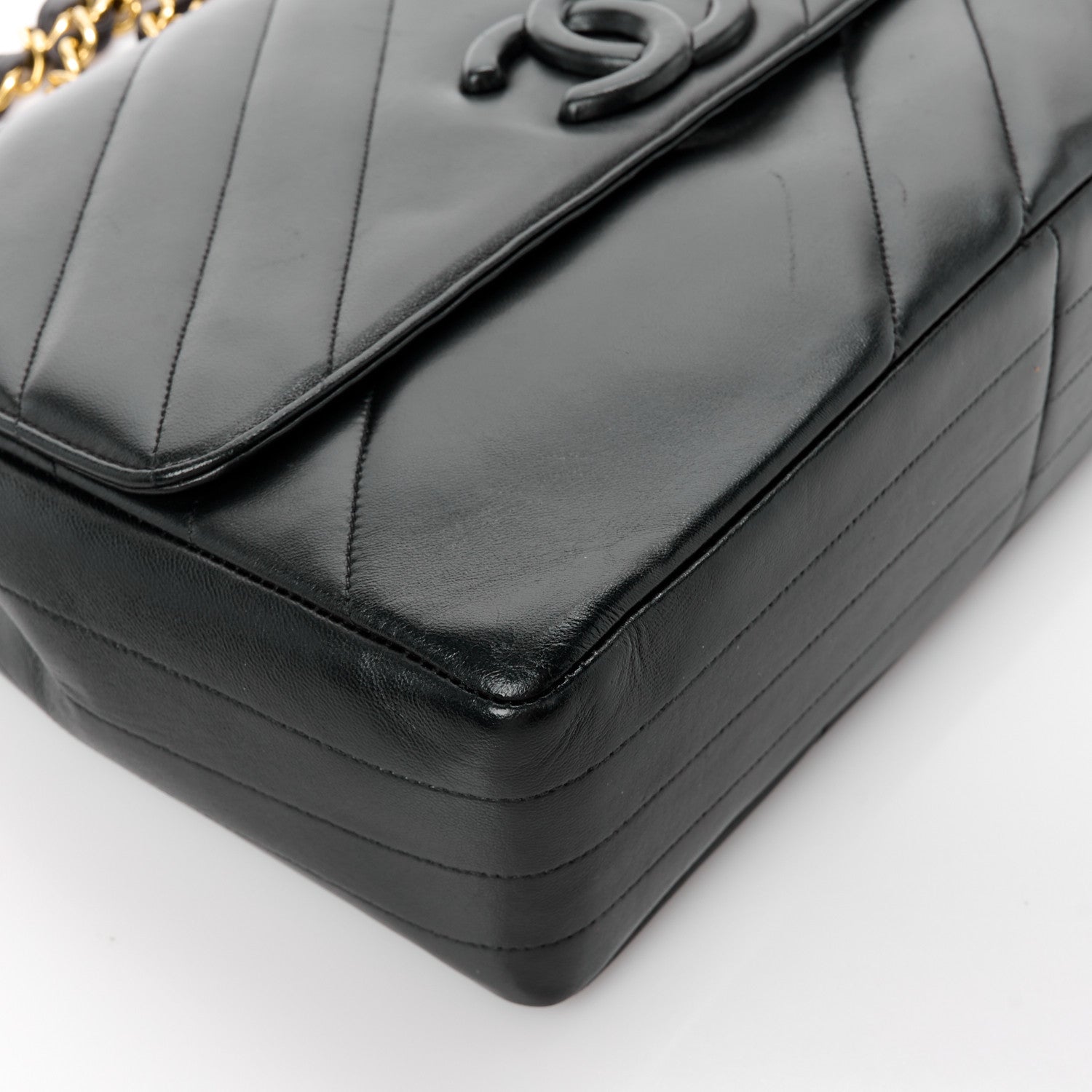 Chanel Lambskin Diagonal Quilted Jumbo Single Flap Black 10 of 11