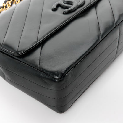 Chanel Lambskin Diagonal Quilted Jumbo Single Flap Black 10 of 11