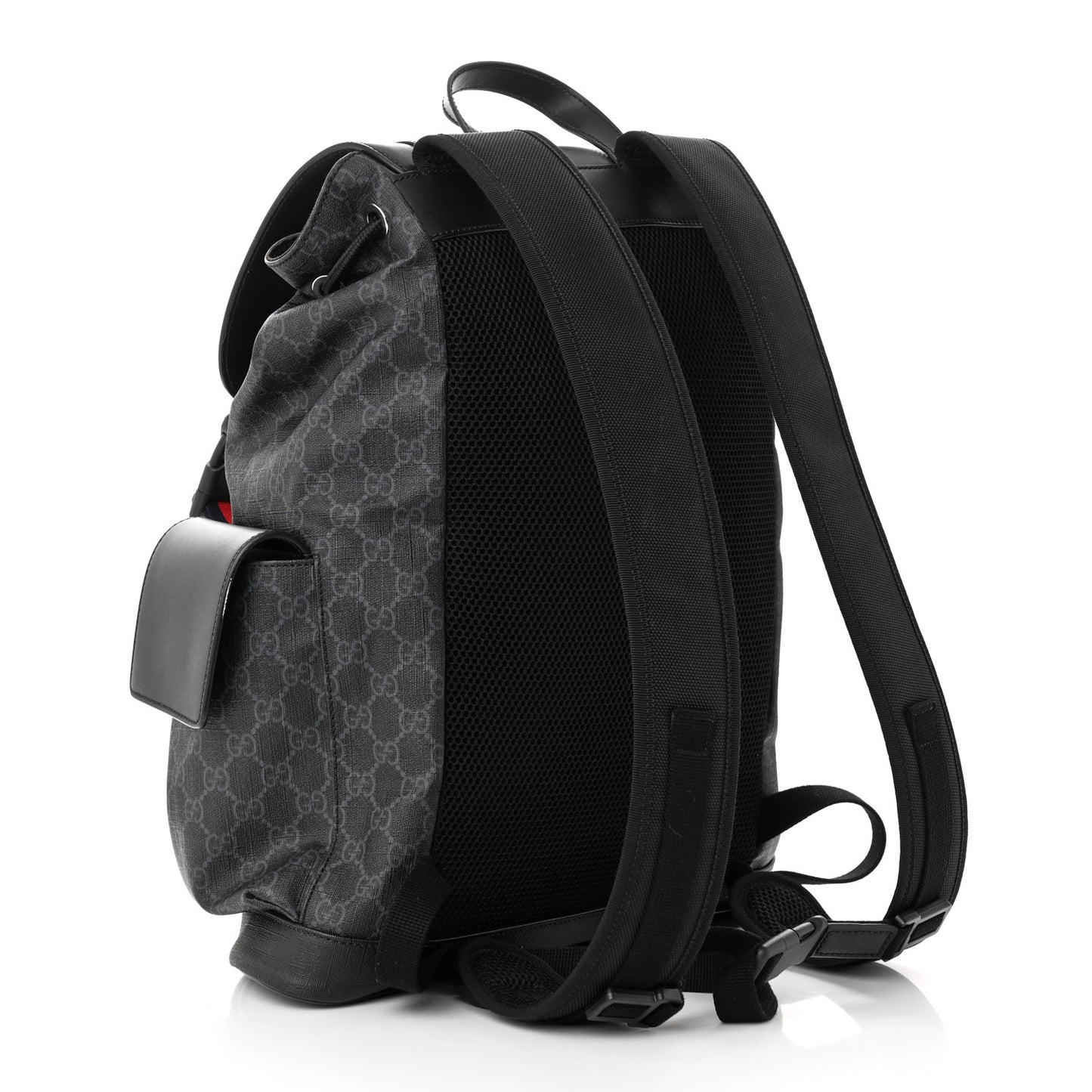Soft GG Supreme Monogram Appia Calfskin Web Double Buckle Backpack Black