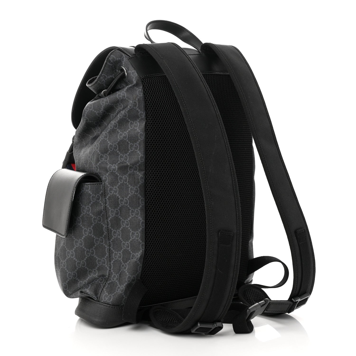 Gucci Soft GG Supreme Monogram Appia Calfskin Web Double Buckle Backpack Black 3 of 12
