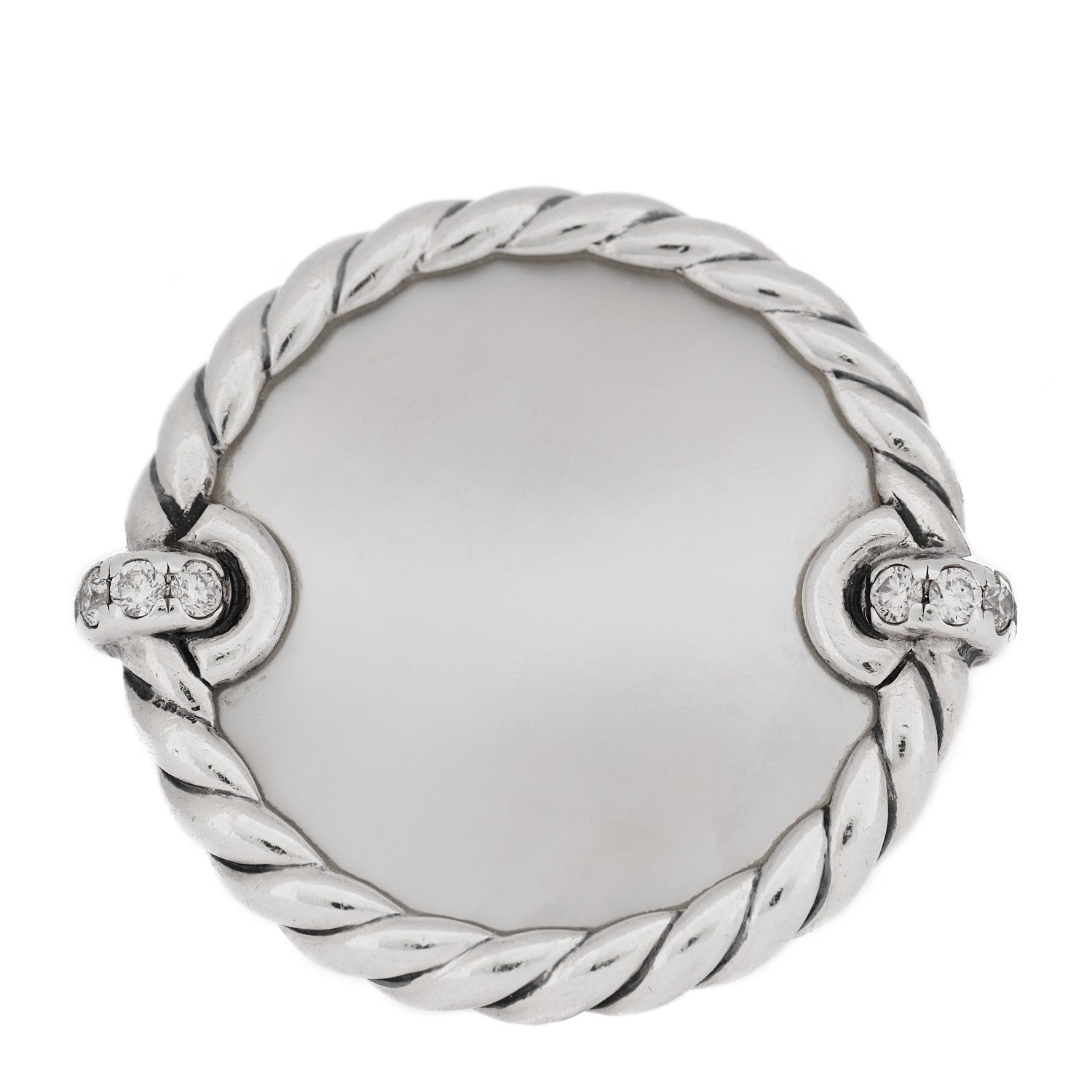 David Yurman Sterling Silver Mother Of Pearl Diamond Elements Ring 53 6.5 1 of 5