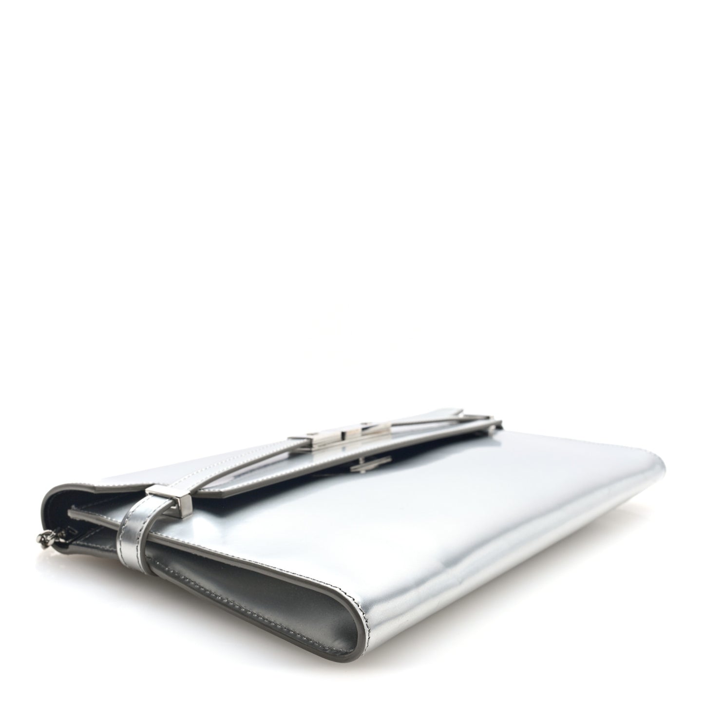 Metallic Calfskin Manhattan Chain Clutch Metal Argento