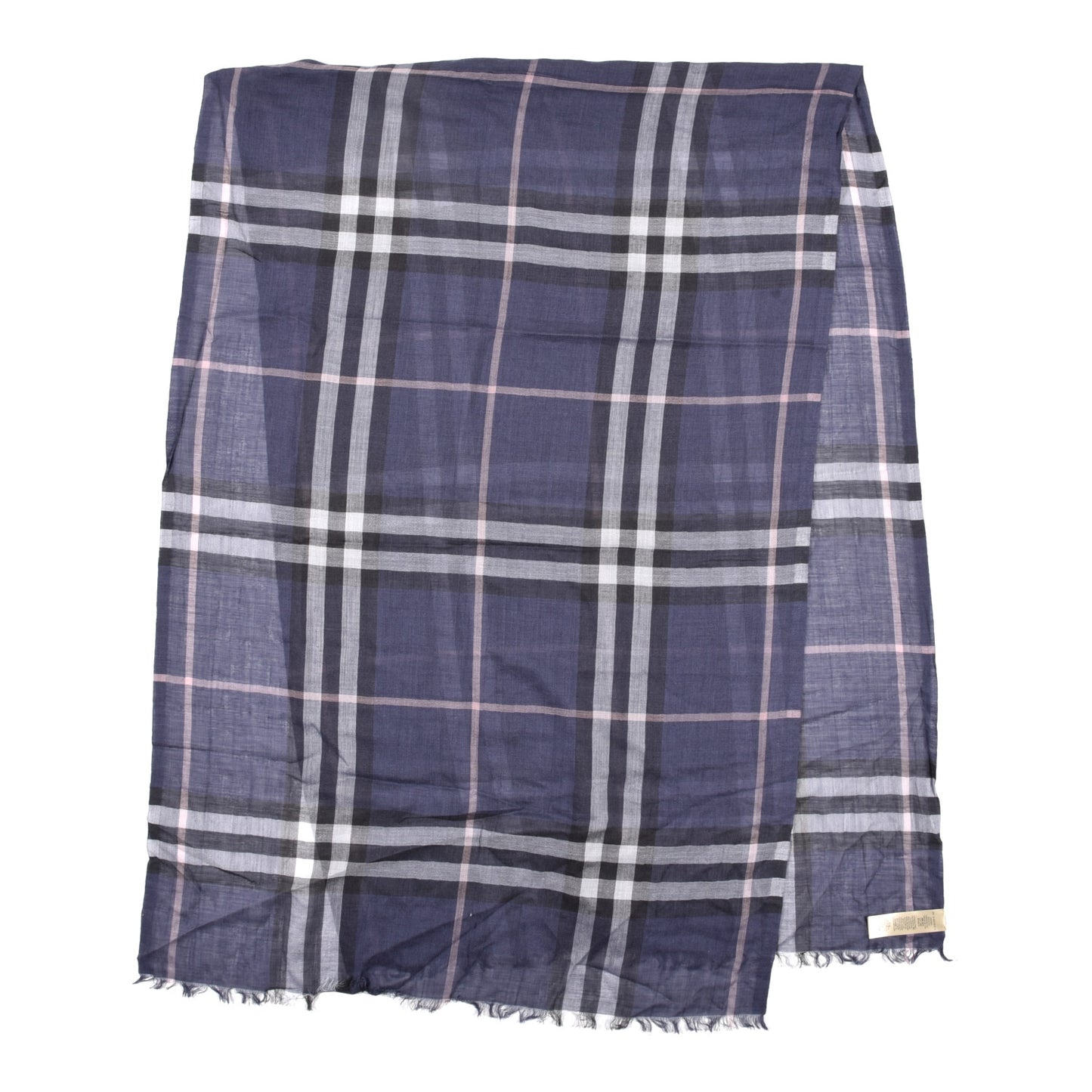 Wool Silk London Check Lightweight Scarf Navy