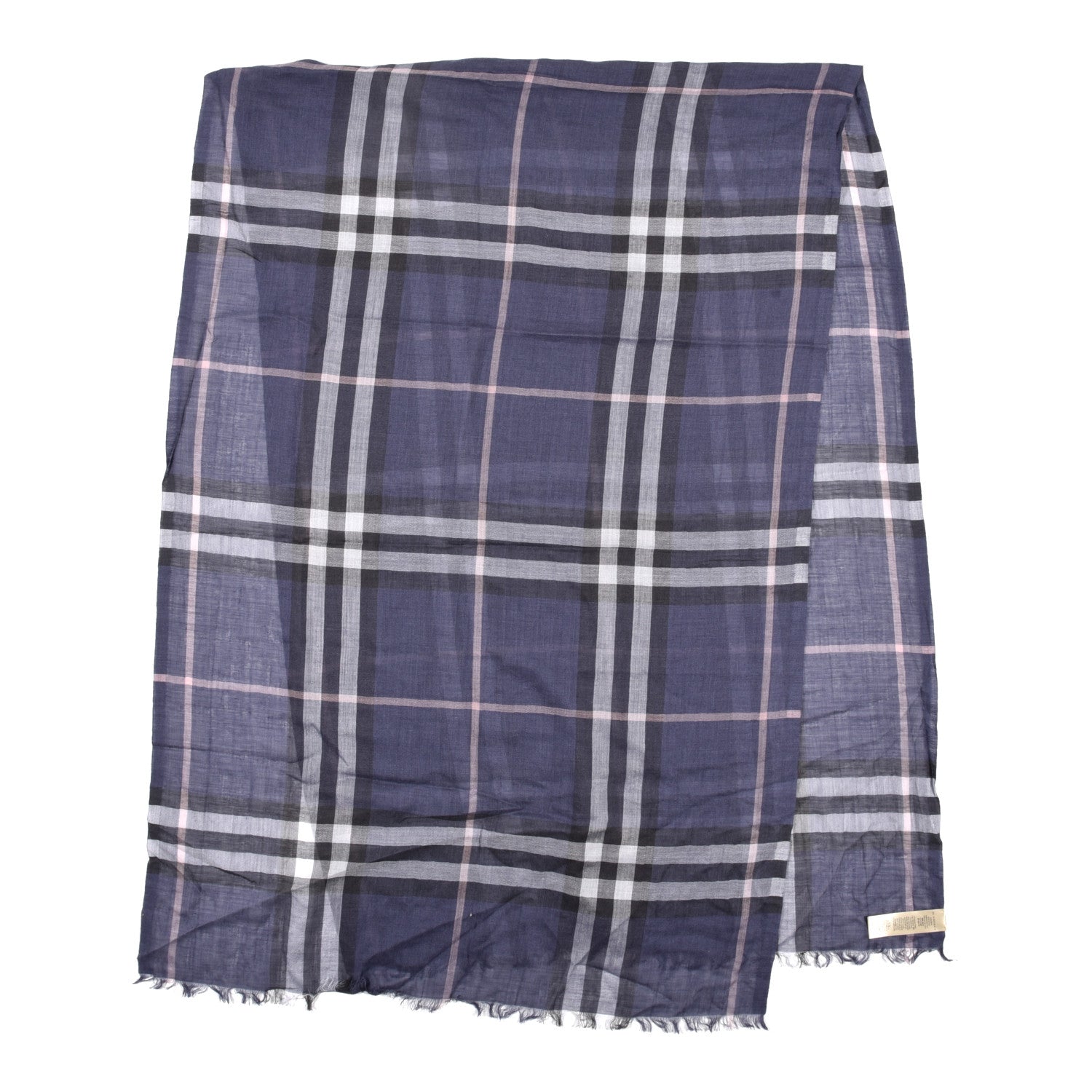 Burberry Wool Silk London Check Lightweight Scarf Navy 2 of 5