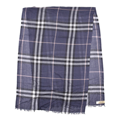 Burberry Wool Silk London Check Lightweight Scarf Navy 2 of 5