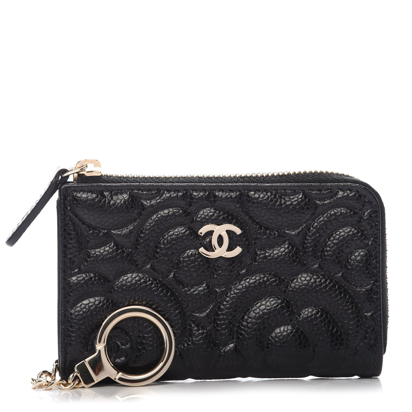 Caviar Camellia Embossed Key Holder Case Black