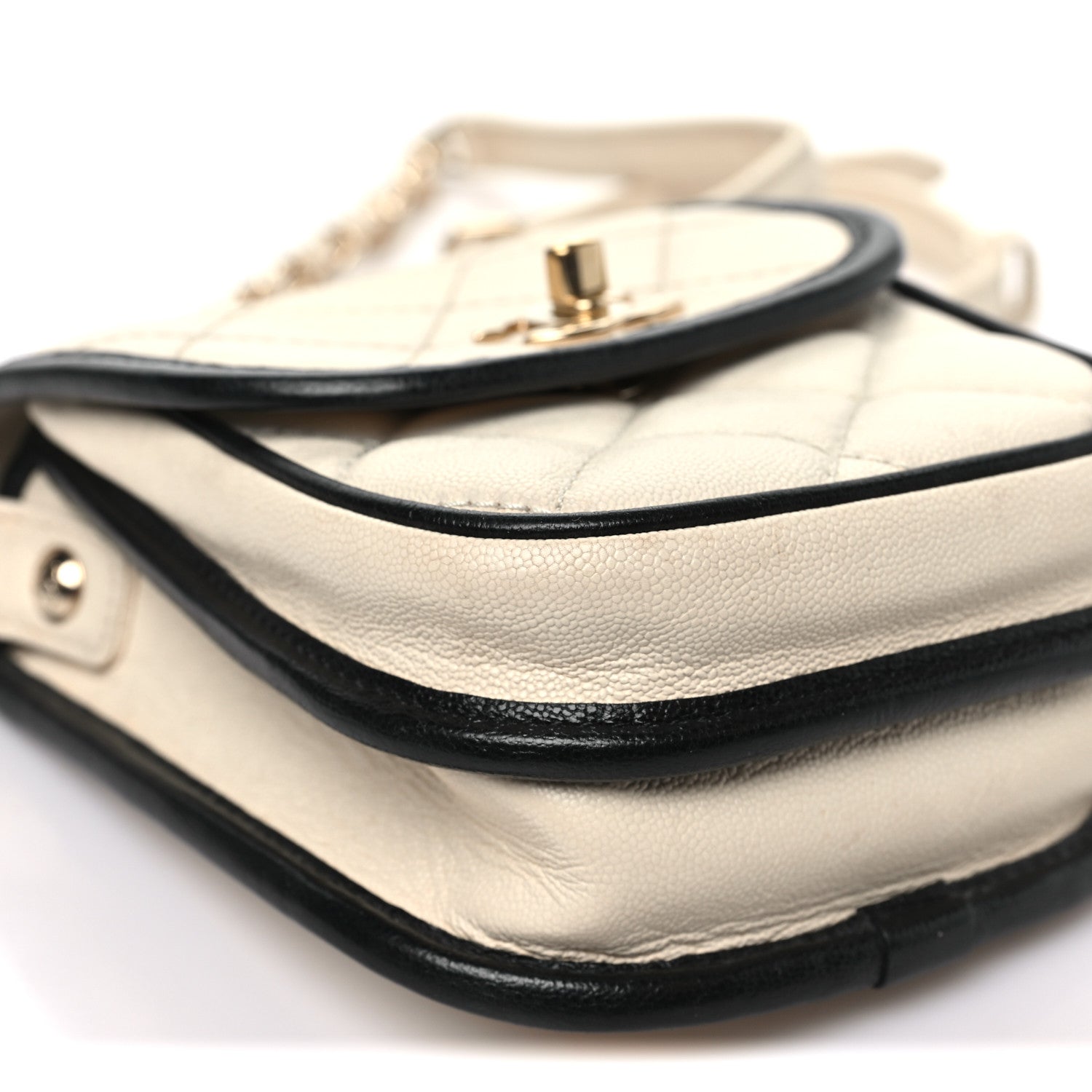 Chanel Caviar Quilted Round Phone Holder White Black 9 of 10