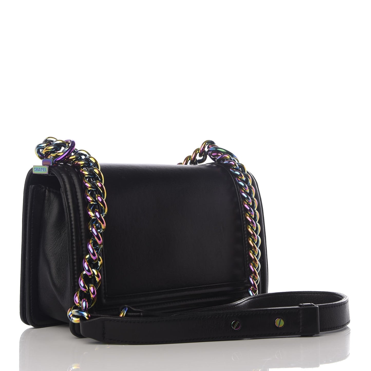 Lambskin LED Iridescent Metal Small Boy Flap Black Multicolor