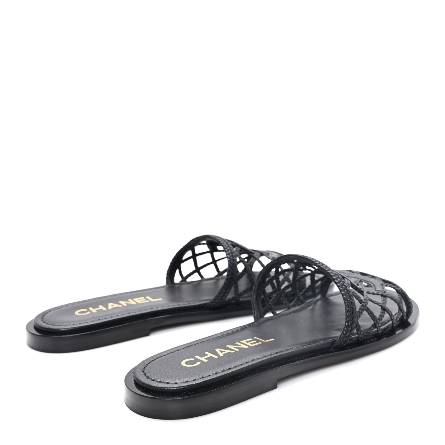 Lambskin Crochet CC Mules Sandals 36 Black