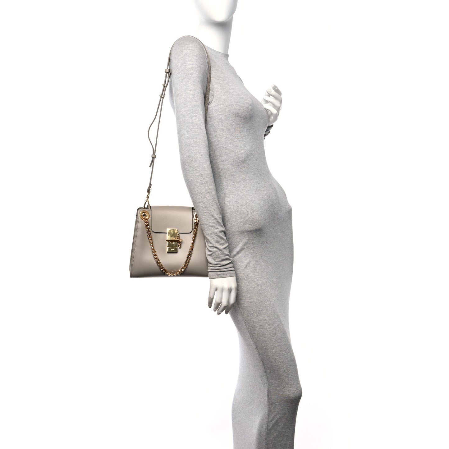 Shiny Calfskin Mini Annie Shoulder Bag Motty Grey