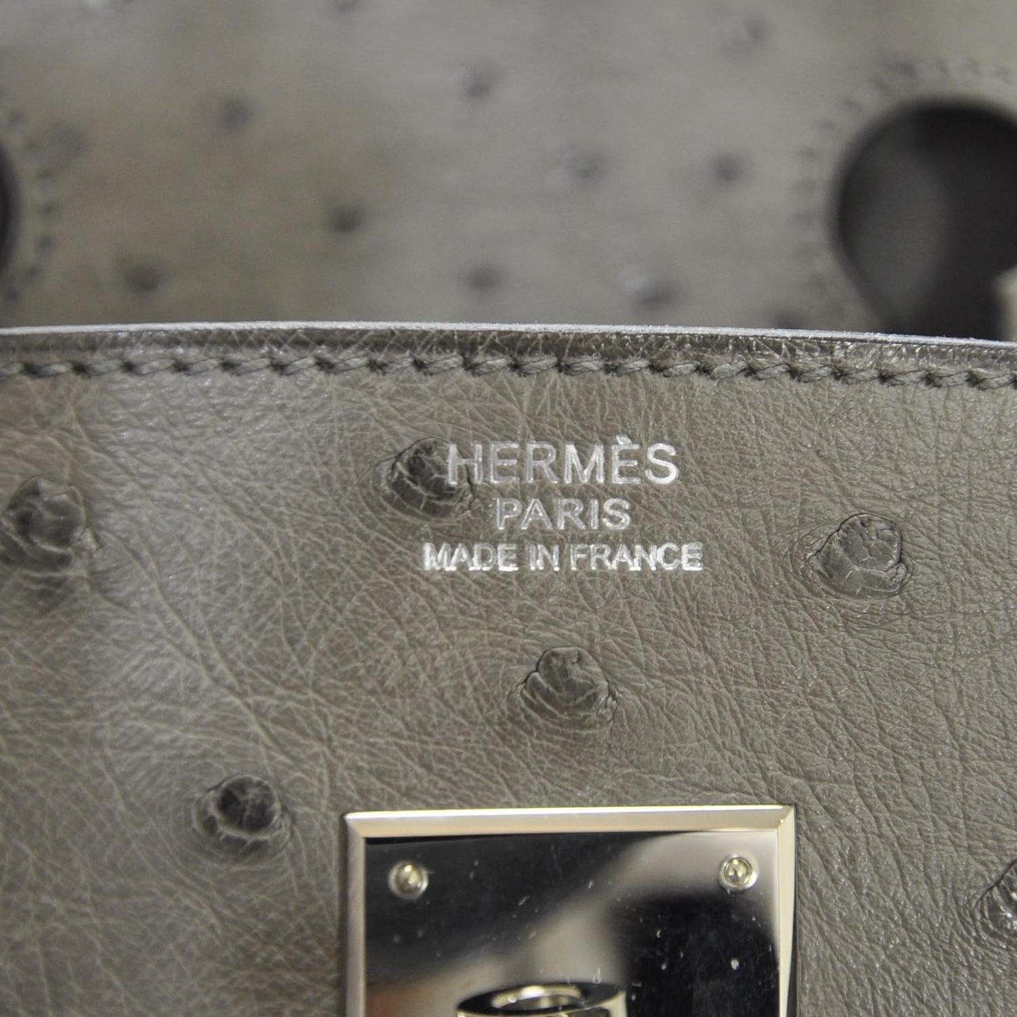Ostrich Birkin 30 Gris Tourterelle