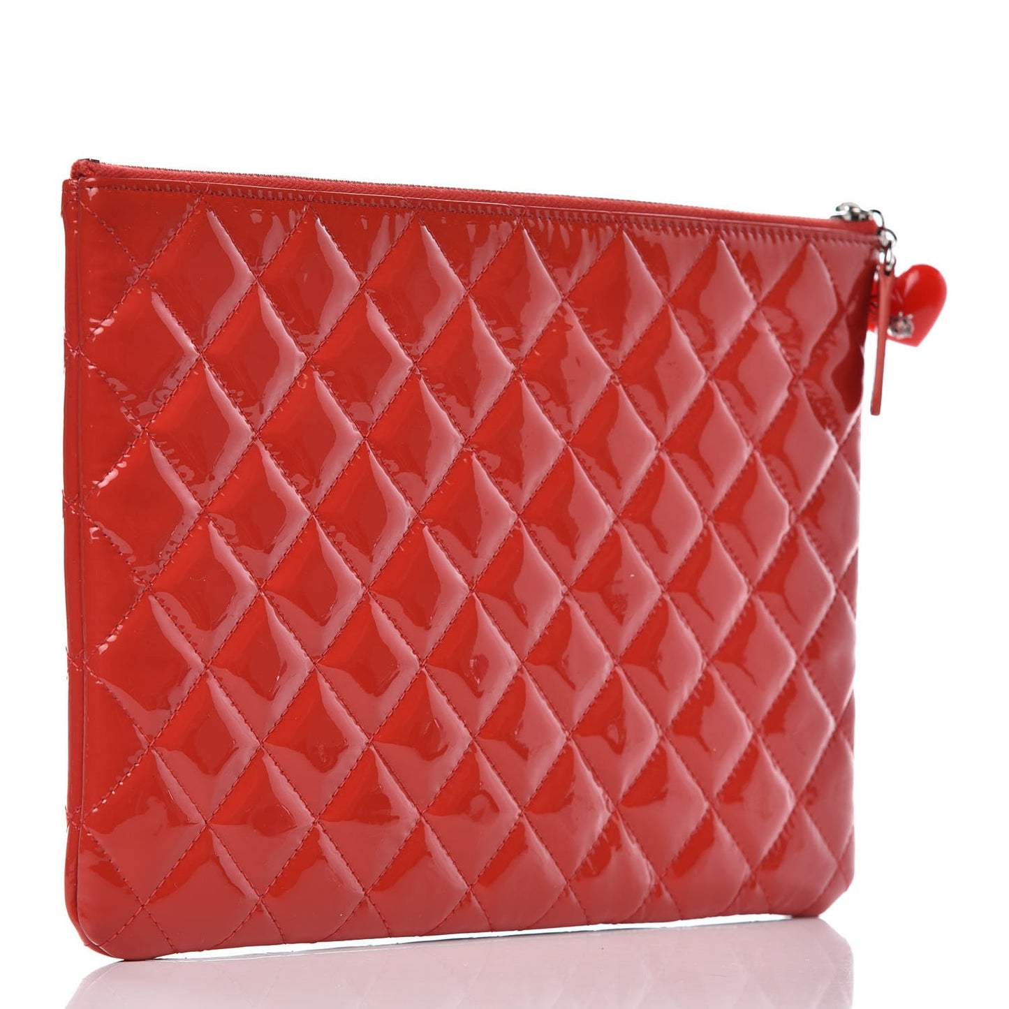 Patent Calfskin Quilted Valentine Hearts Medium O Cosmetic Case Dark Pink