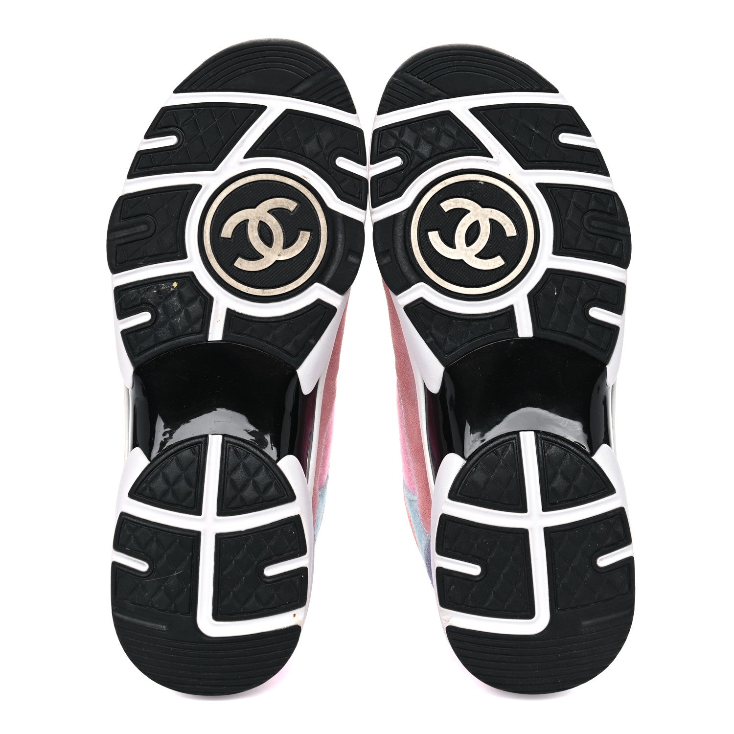 Chanel Fabric Calfskin Suede CC Womens Sneakers 37.5 White Multicolor 5 of 10