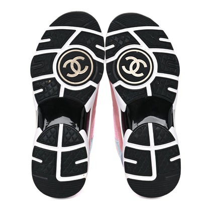 Chanel Fabric Calfskin Suede CC Womens Sneakers 37.5 White Multicolor 5 of 10