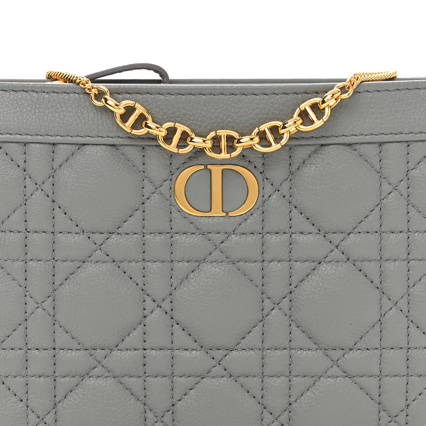 Calfskin Cannage Caro Zipped Pouch With Chain Grey