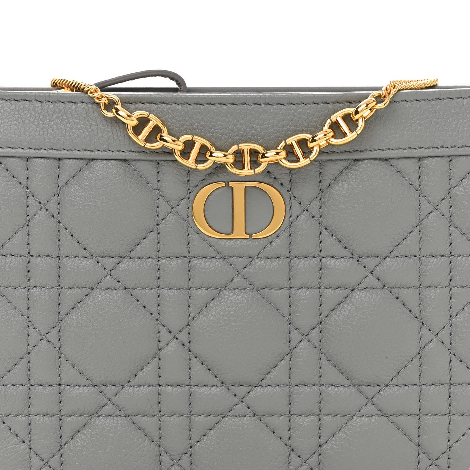 Christian Dior Calfskin Cannage Caro Zipped Pouch With Chain Grey 9 of 12