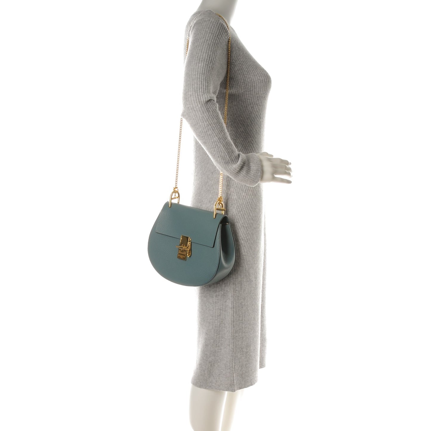 Grained Lambskin Drew Shoulder Bag Cloudy Blue