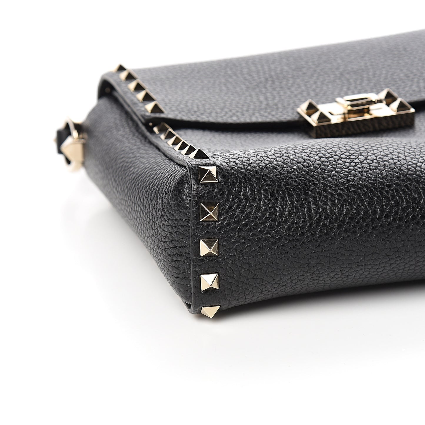 Pebbled Calfskin Rockstud Flip Lock Flap Messenger Black