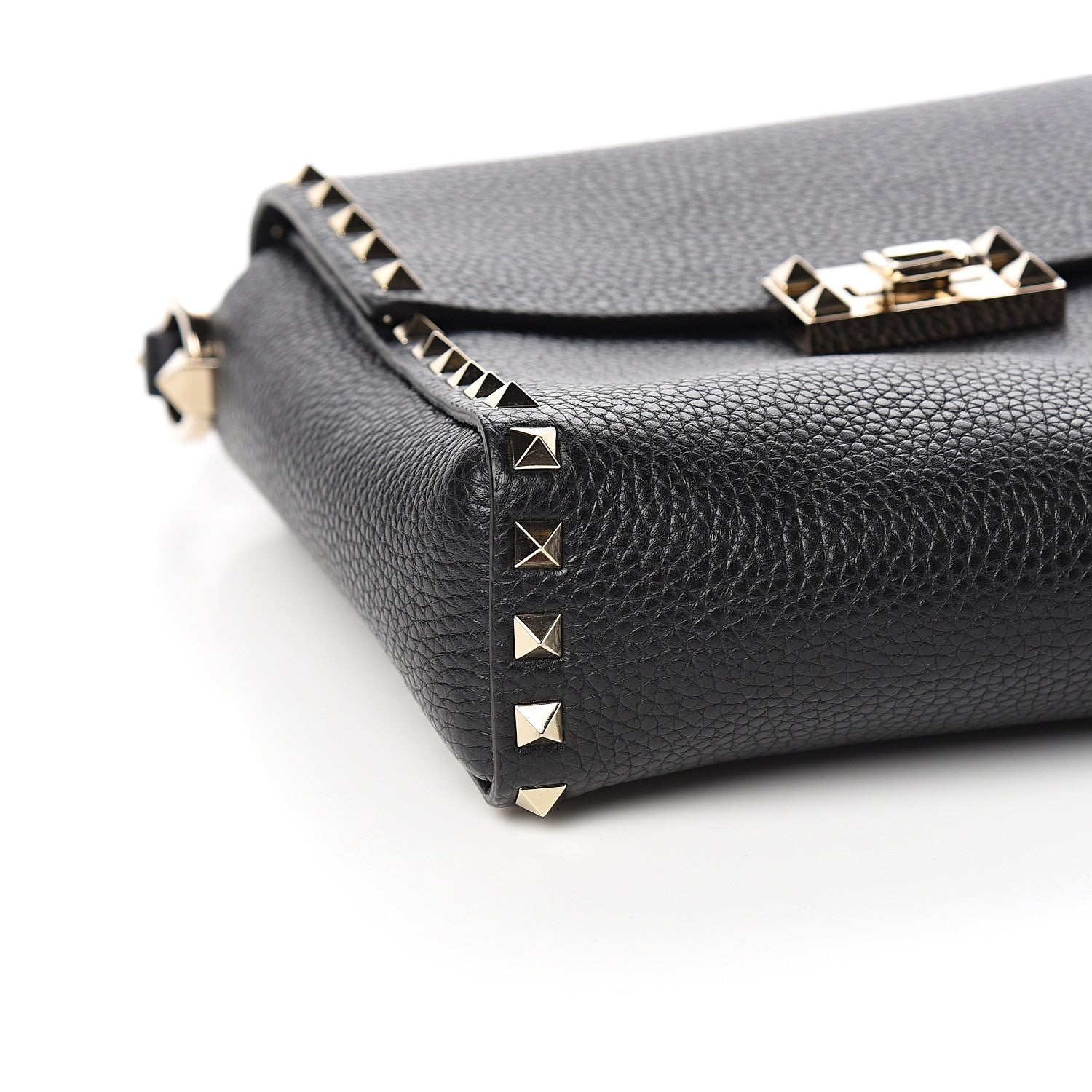Valentino Garavani Pebbled Calfskin Rockstud Flip Lock Flap Messenger Black 6 of 8