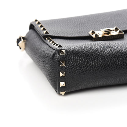 Valentino Garavani Pebbled Calfskin Rockstud Flip Lock Flap Messenger Black 6 of 8