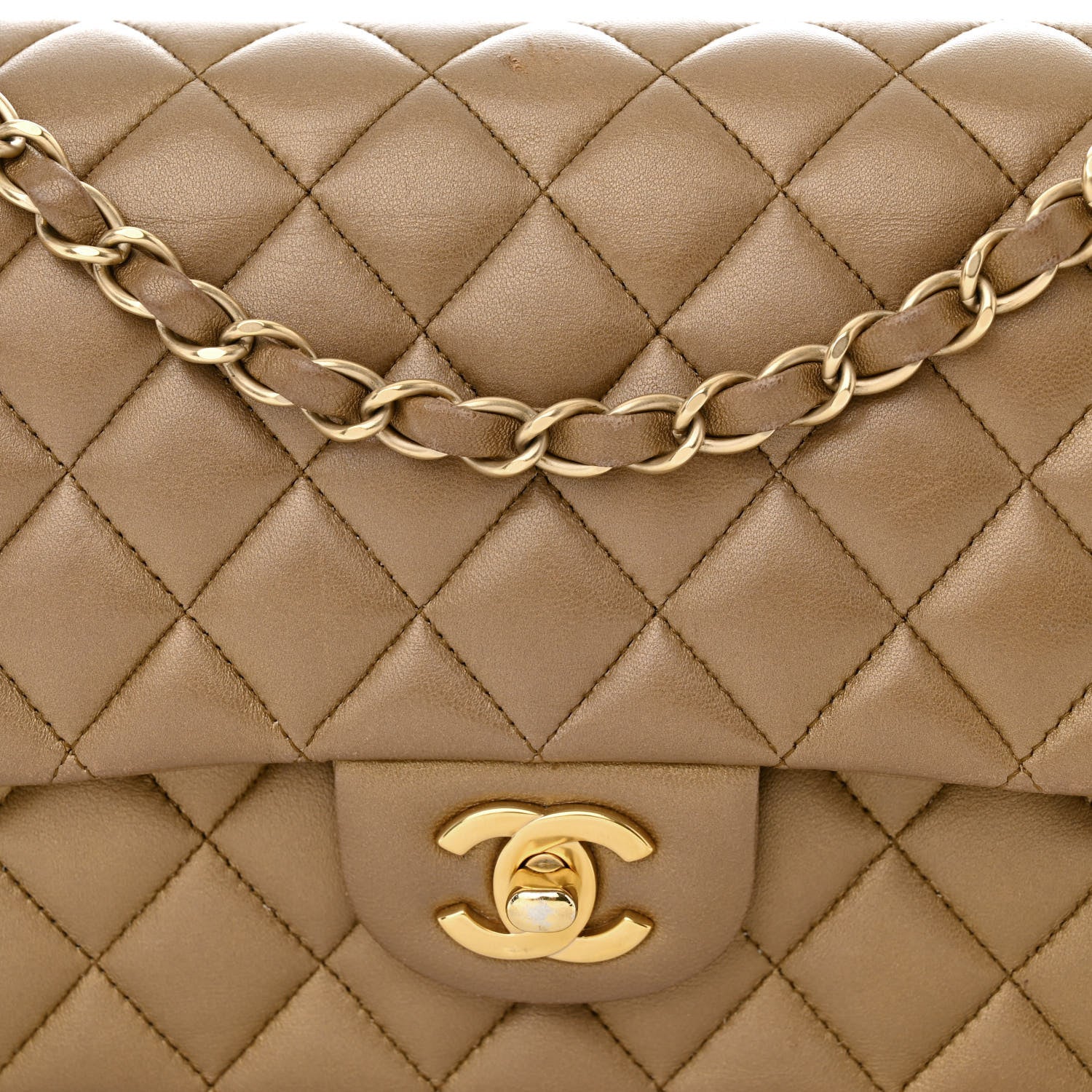 Chanel Metallic Lambskin Quilted Medium Double Flap Khaki 8 of 19