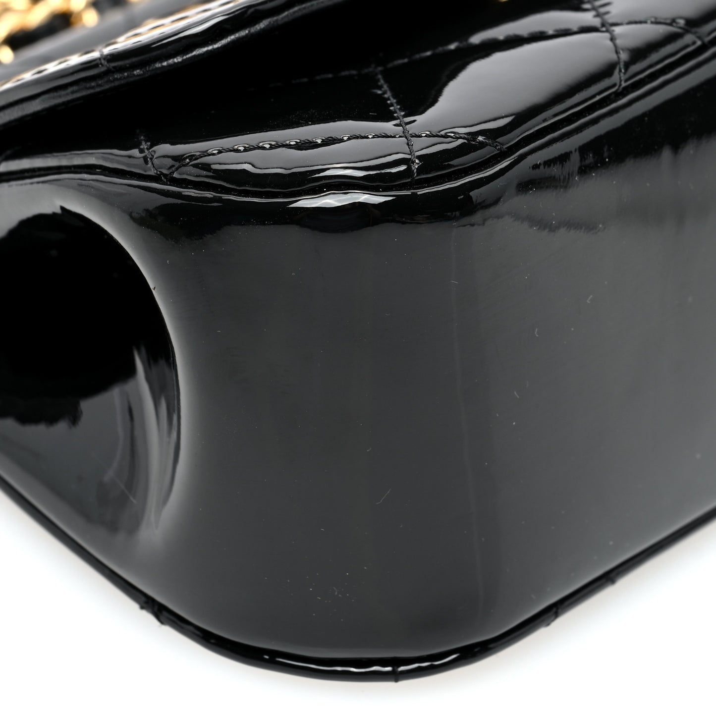 Patent Quilted Frame Clutch Flap With Chain Black