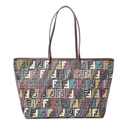 Fendi Zucca Spalmati Vitello FF Multicolor Medium Roll Tote Tobacco Multicolor Marrone 1 of 10