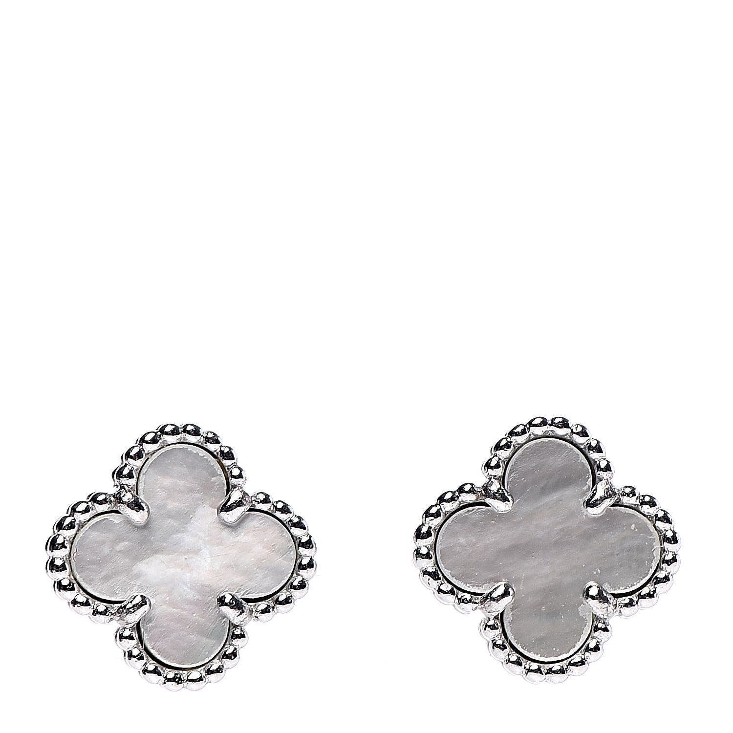 Van Cleef & Arpels 18K White Gold Mother of Pearl Sweet Alhambra Earrings 1 of 6