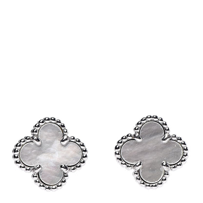 Van Cleef & Arpels 18K White Gold Mother of Pearl Sweet Alhambra Earrings 1 of 6