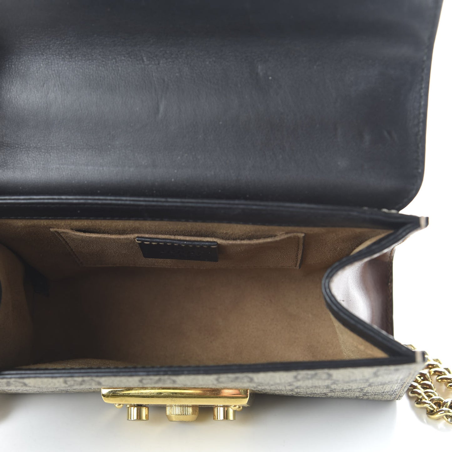 GG Supreme Monogram Calfskin Small Padlock Shoulder Bag Beige Black Cuir