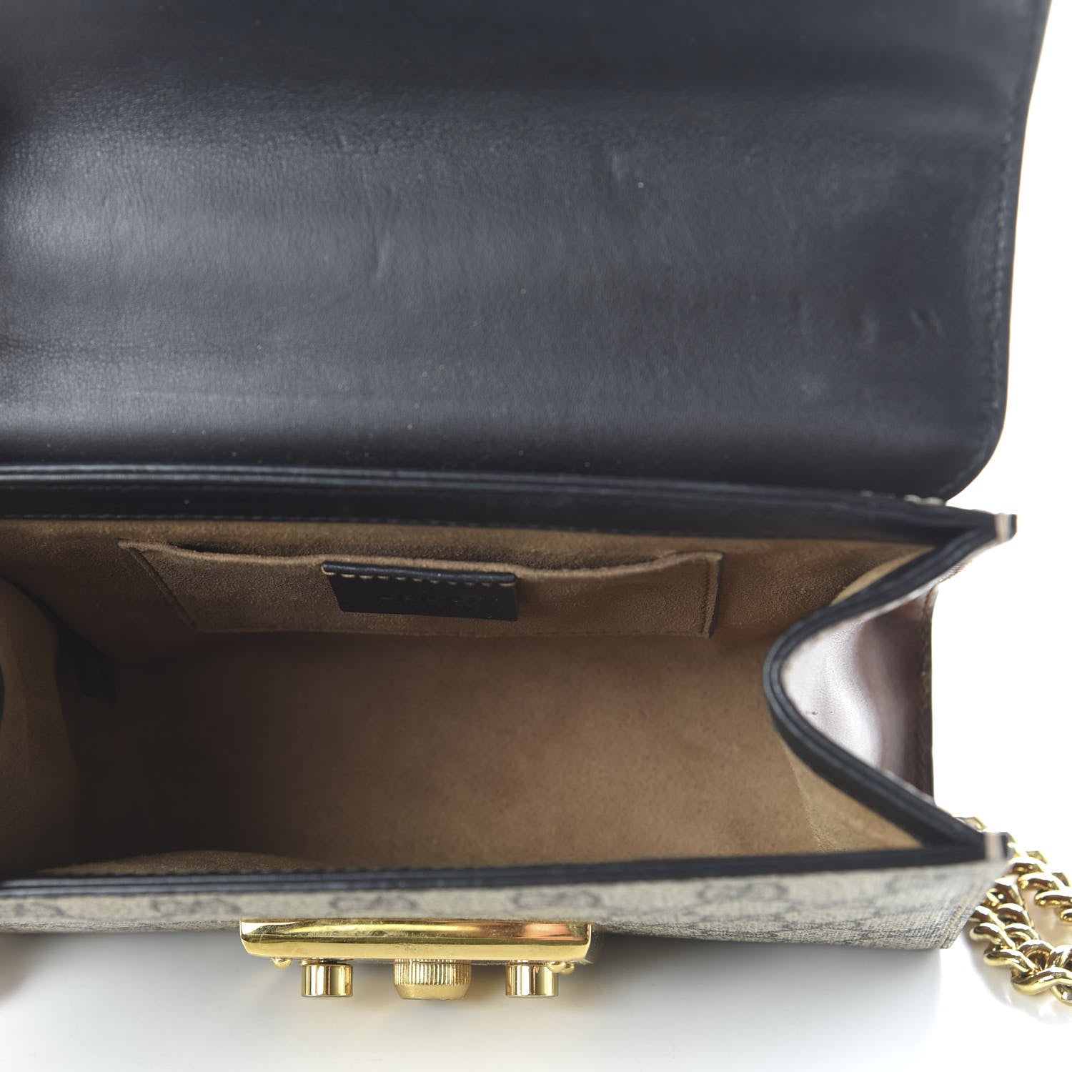 Gucci GG Supreme Monogram Calfskin Small Padlock Shoulder Bag Beige Black Cuir 5 of 11