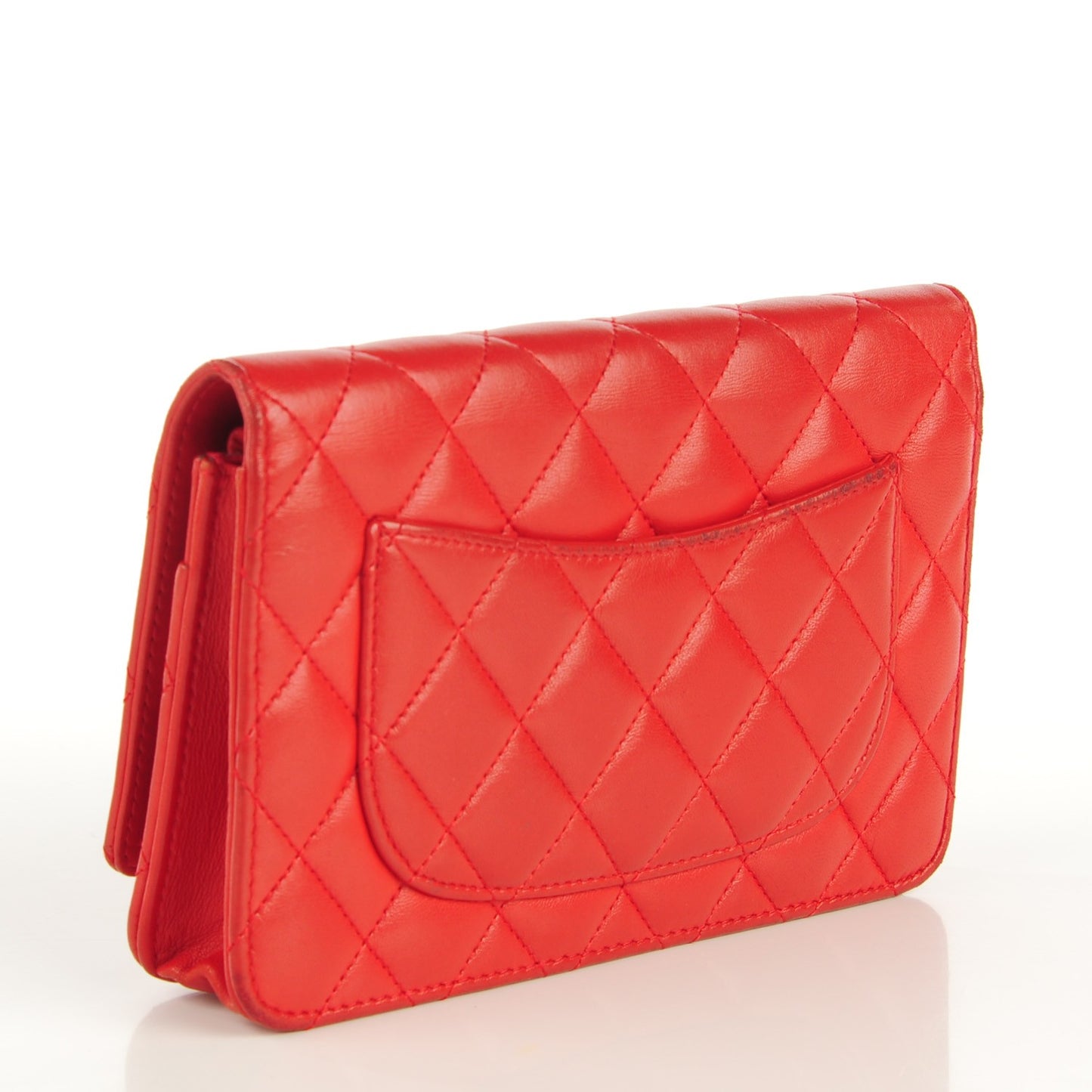 Lambskin Quilted Wallet On Chain WOC Red