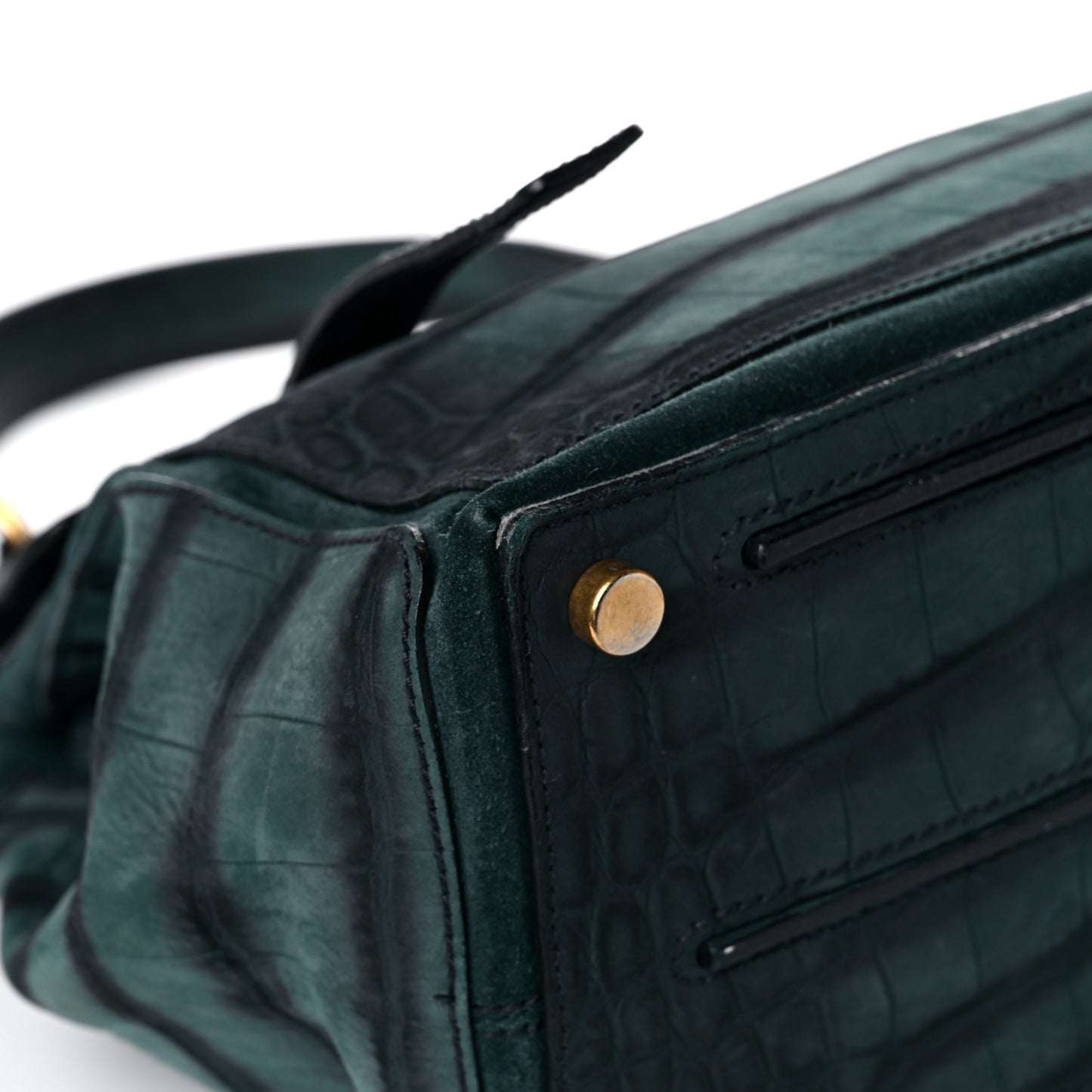 Crocodile Embossed Nubuck Calfskin Medium Muse Two Green