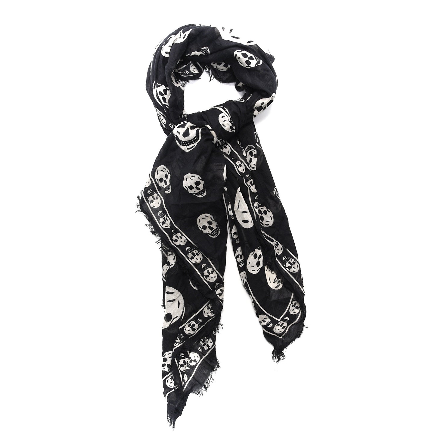 Modal Silk Skull Scarf Black White