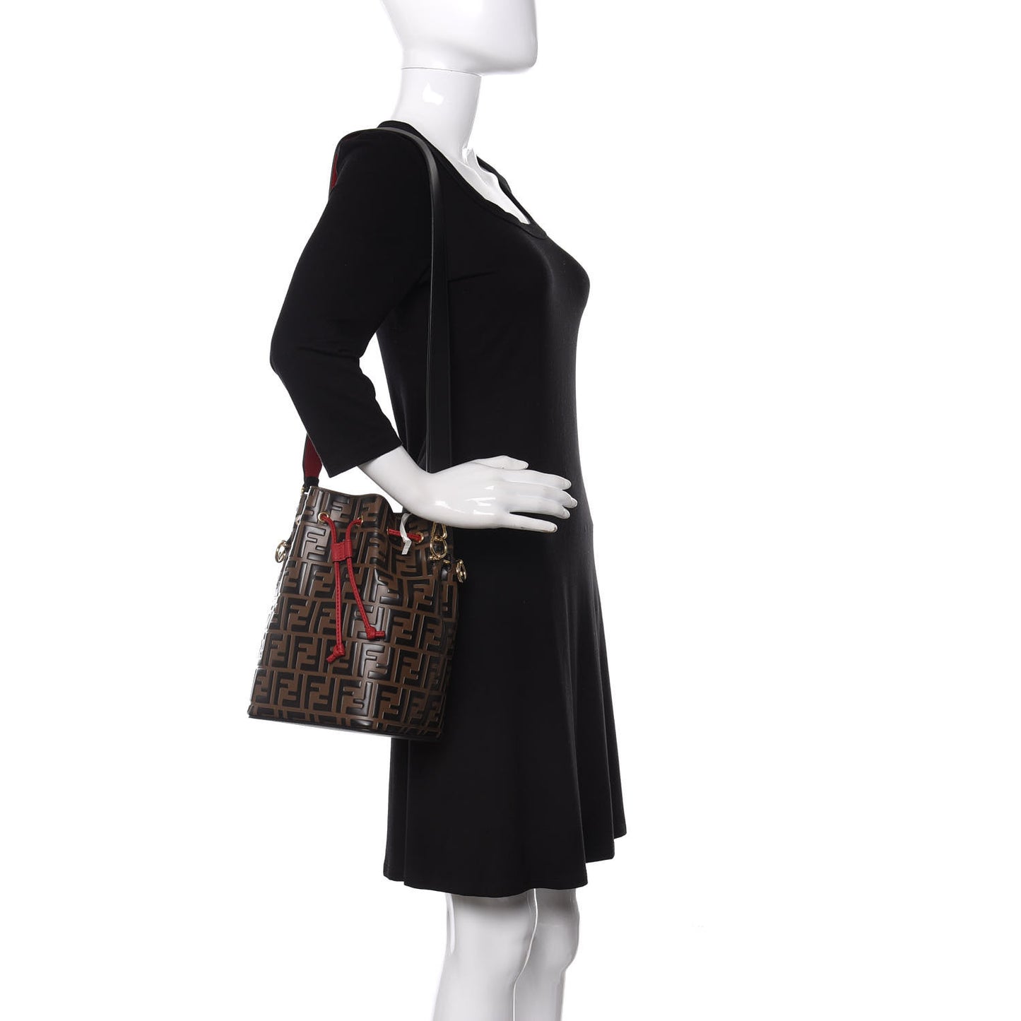 Vitello Grace F is Fendi Bi-Color FF 1974 Embossed Grande Mon Tresor Bucket Bag Maya Black Fragola